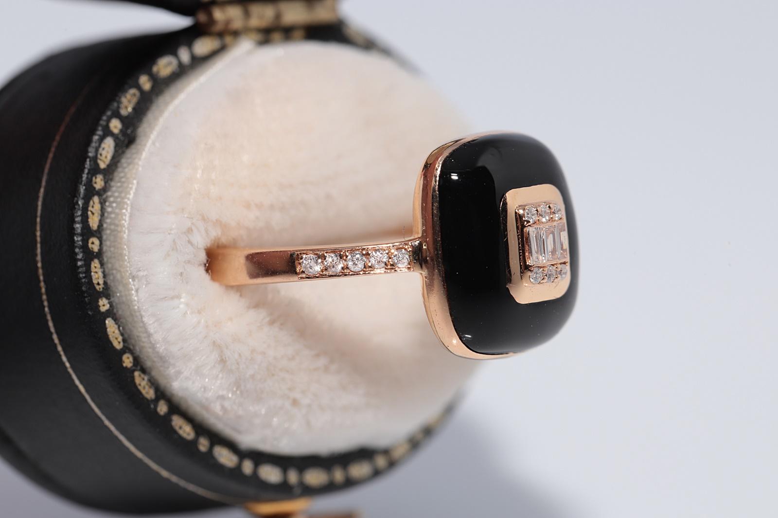 Vintage CIRCA 1990s 18k Gold Natürlicher Diamant und schwarzer Emaille Ring (Kunsthandwerker*in) im Angebot