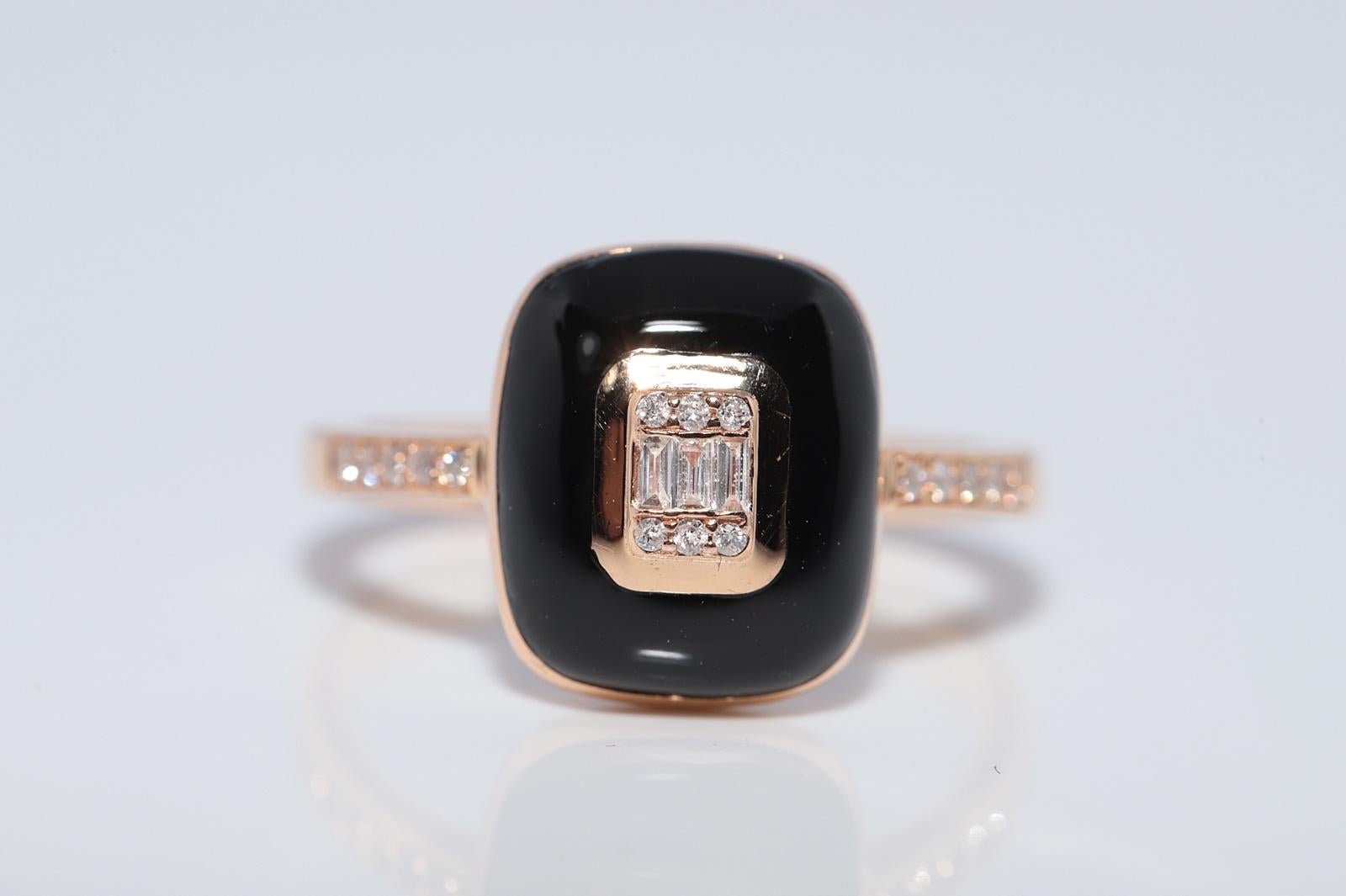 Vintage CIRCA 1990s 18k Gold Natürlicher Diamant und schwarzer Emaille Ring (Brillantschliff) im Angebot