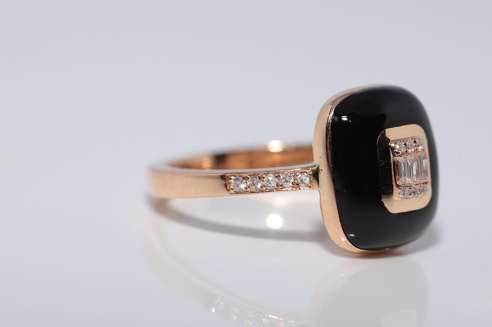 Vintage CIRCA 1990s 18k Gold Natürlicher Diamant und schwarzer Emaille Ring im Zustand „Gut“ im Angebot in Fatih/İstanbul, 34