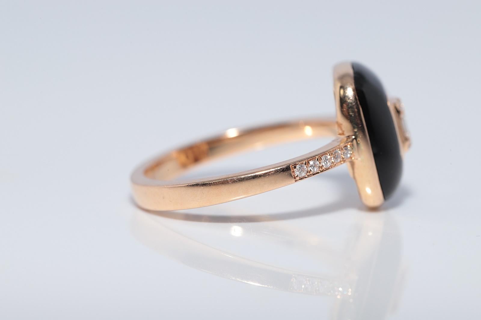 Vintage CIRCA 1990s 18k Gold Natürlicher Diamant und schwarzer Emaille Ring Damen im Angebot
