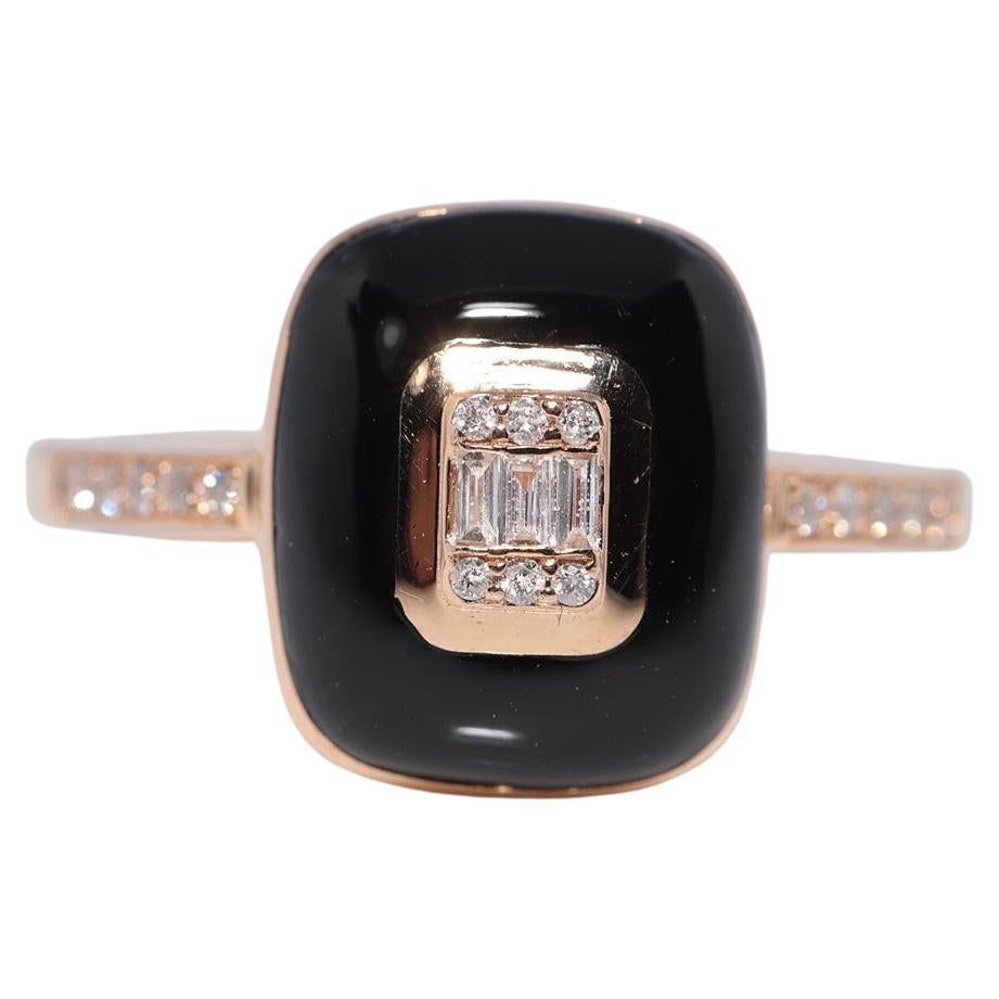 Anello Vintage CIRCA anni
90 in oro 18k con diamanti naturali e smalto nero