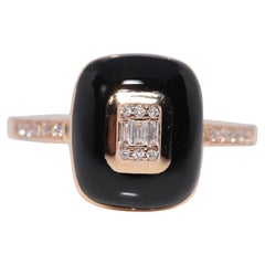 Anello Vintage CIRCA anni
90 in oro 18k con diamanti naturali e smalto nero