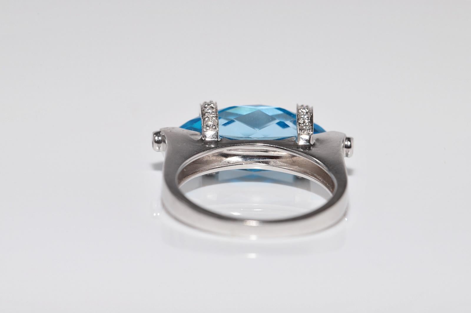 Dekorierter Vintage-Ring aus 18 Karat Gold mit natürlichem Diamant und blauem Topas, ca. 1990er Jahre im Angebot 4