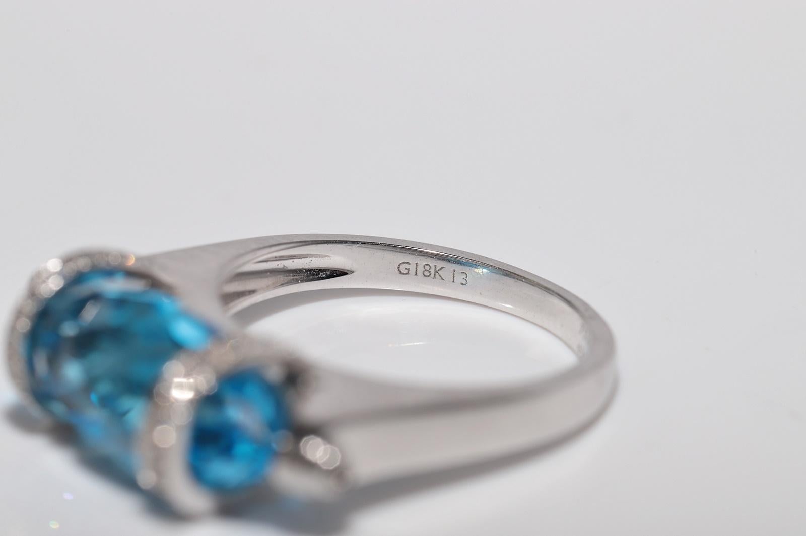 Dekorierter Vintage-Ring aus 18 Karat Gold mit natürlichem Diamant und blauem Topas, ca. 1990er Jahre im Angebot 6