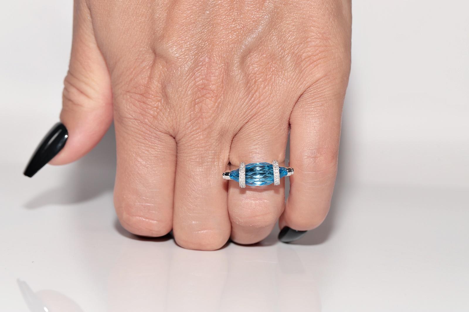 Dekorierter Vintage-Ring aus 18 Karat Gold mit natürlichem Diamant und blauem Topas, ca. 1990er Jahre im Angebot 8