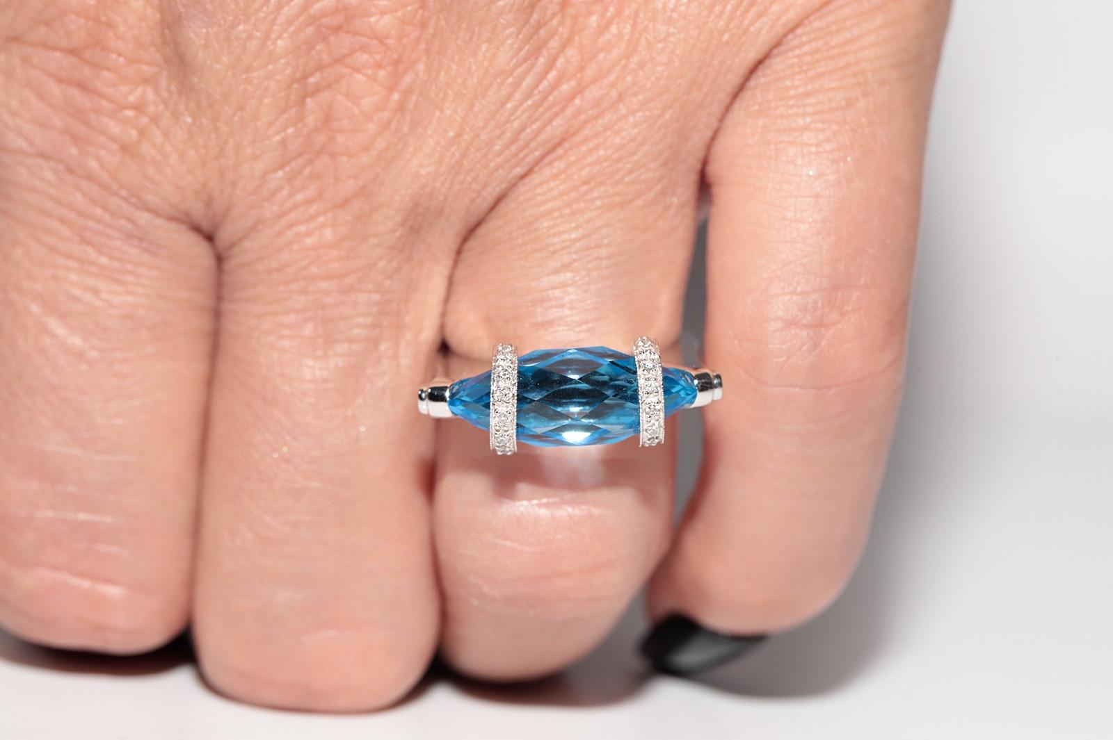 Dekorierter Vintage-Ring aus 18 Karat Gold mit natürlichem Diamant und blauem Topas, ca. 1990er Jahre im Angebot 9