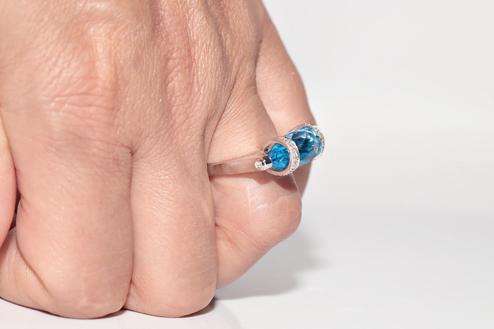 Dekorierter Vintage-Ring aus 18 Karat Gold mit natürlichem Diamant und blauem Topas, ca. 1990er Jahre im Angebot 10