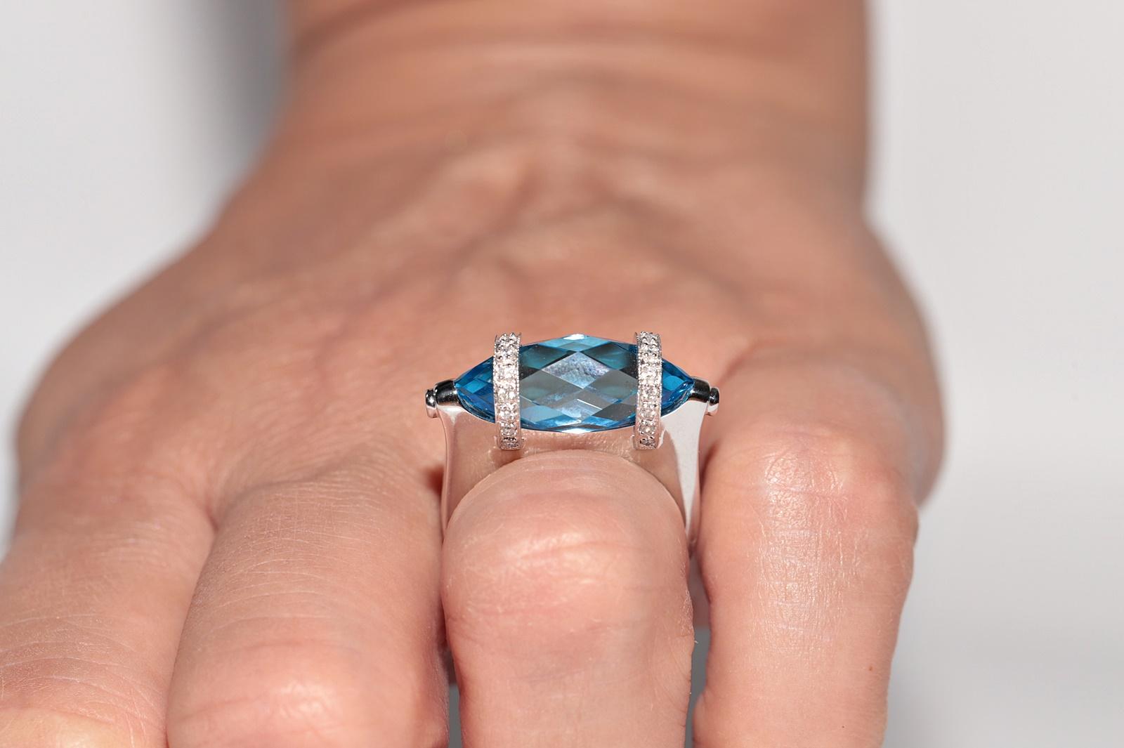 Dekorierter Vintage-Ring aus 18 Karat Gold mit natürlichem Diamant und blauem Topas, ca. 1990er Jahre im Angebot 11
