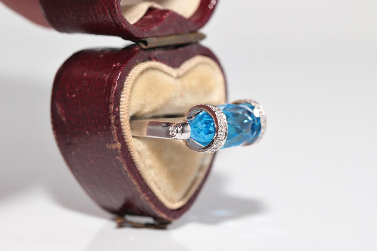 Dekorierter Vintage-Ring aus 18 Karat Gold mit natürlichem Diamant und blauem Topas, ca. 1990er Jahre (Kunsthandwerker*in) im Angebot