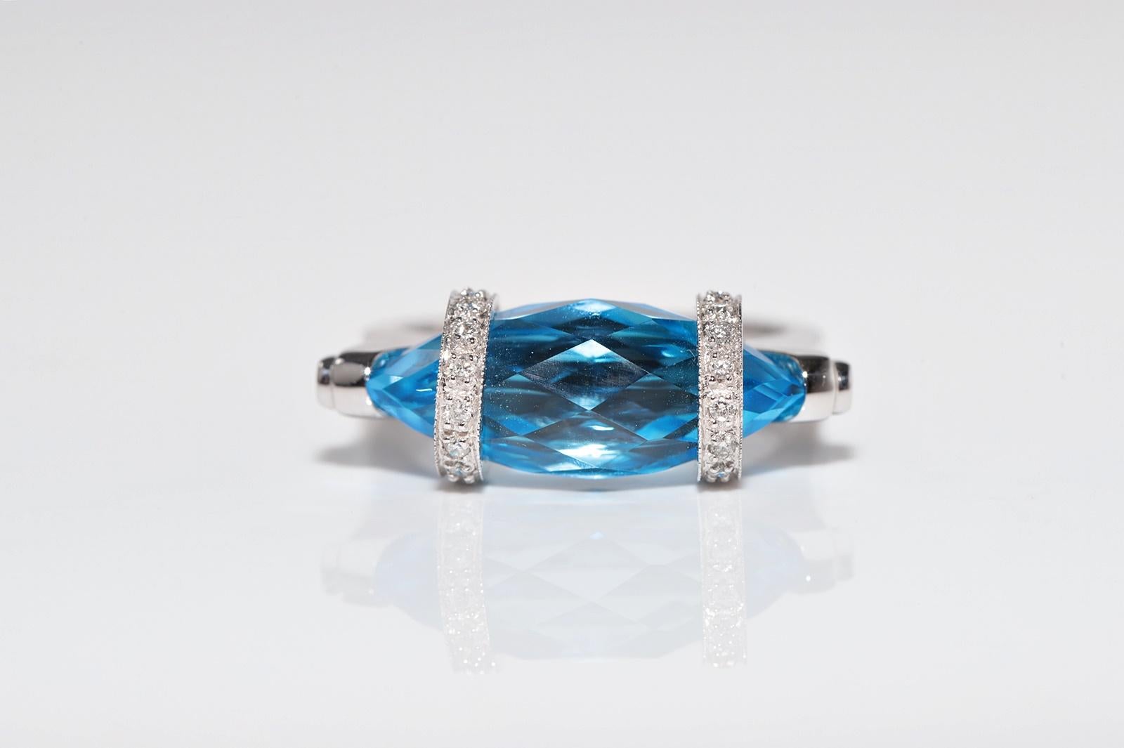 Dekorierter Vintage-Ring aus 18 Karat Gold mit natürlichem Diamant und blauem Topas, ca. 1990er Jahre im Zustand „Gut“ im Angebot in Fatih/İstanbul, 34