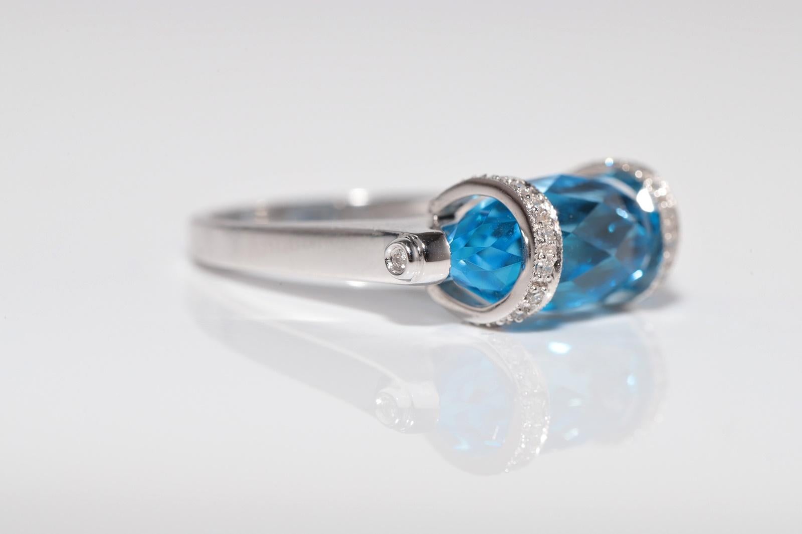 Dekorierter Vintage-Ring aus 18 Karat Gold mit natürlichem Diamant und blauem Topas, ca. 1990er Jahre Damen im Angebot