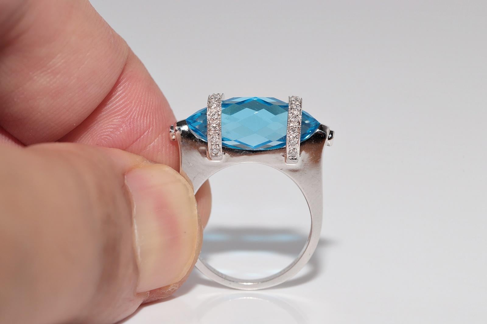 Dekorierter Vintage-Ring aus 18 Karat Gold mit natürlichem Diamant und blauem Topas, ca. 1990er Jahre im Angebot 3