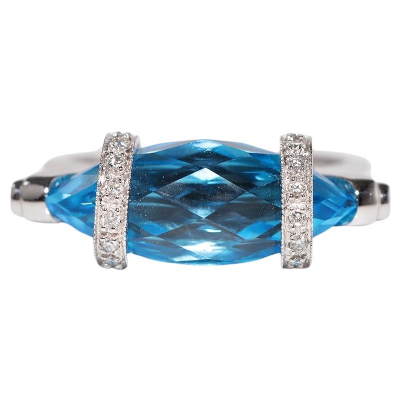Dekorierter Vintage-Ring aus 18 Karat Gold mit natürlichem Diamant und blauem Topas, ca. 1990er Jahre im Angebot