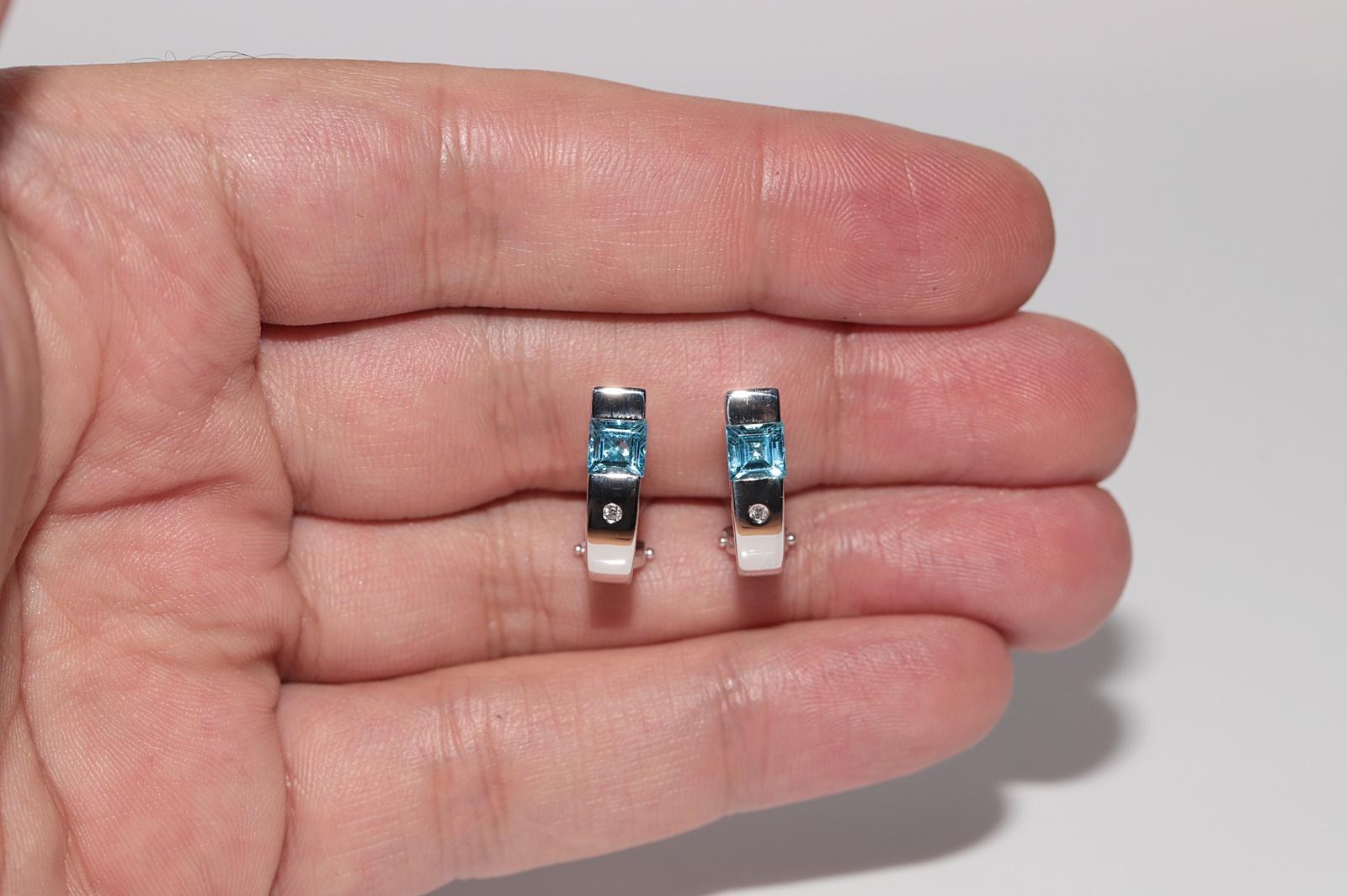 Ohrring aus 18 Karat Gold mit natürlichem Diamant und blauem Topas, Vintage, ca. 1990er Jahre im Angebot 5