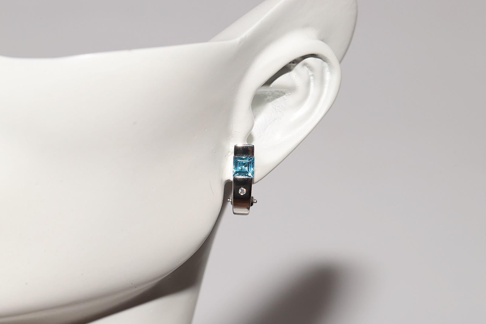 Ohrring aus 18 Karat Gold mit natürlichem Diamant und blauem Topas, Vintage, ca. 1990er Jahre im Angebot 9