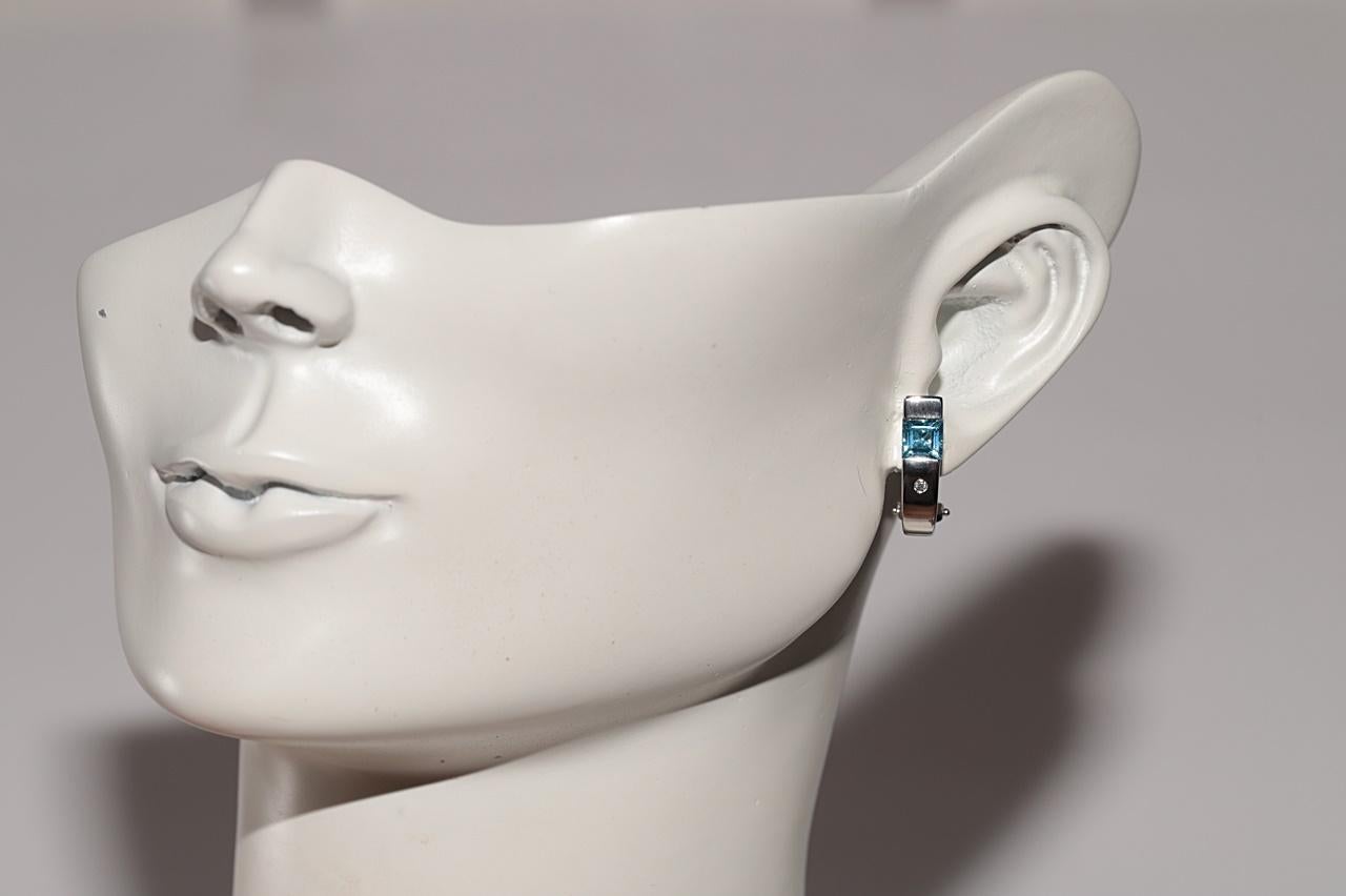 Pendiente Vintage Circa 1990s Oro 18k Diamante Natural y Topacio Azul en venta 10