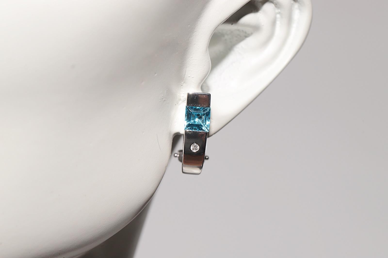 Pendiente Vintage Circa 1990s Oro 18k Diamante Natural y Topacio Azul en venta 11
