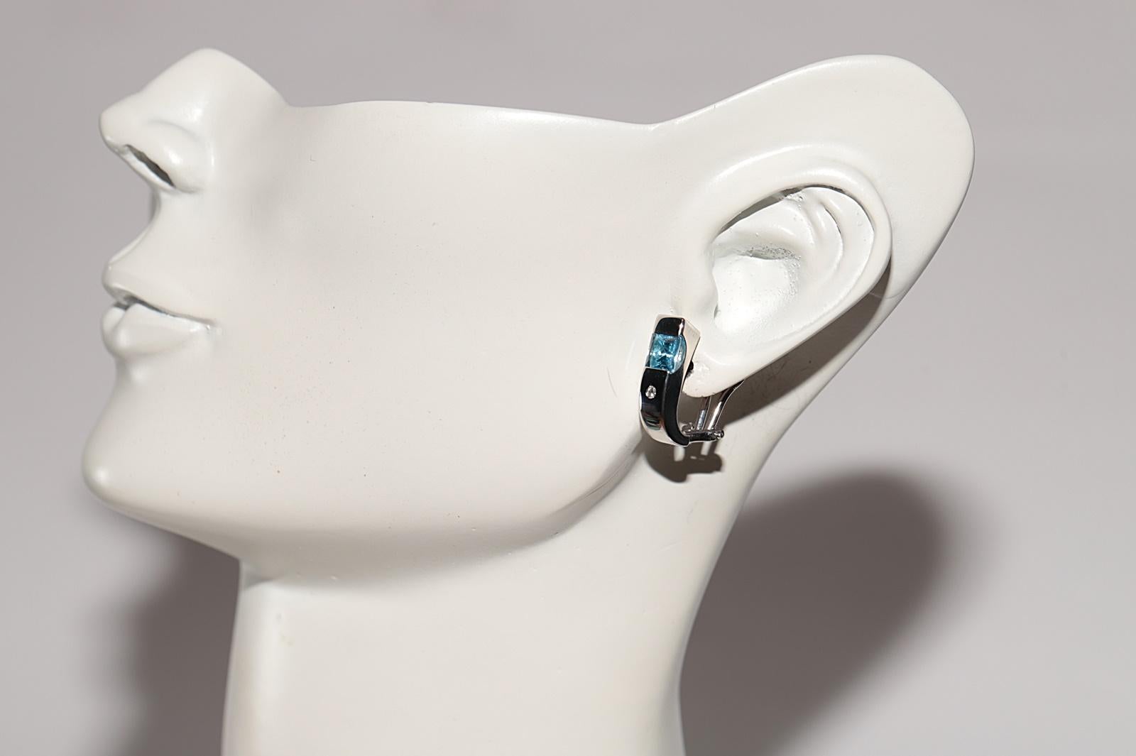 Ohrring aus 18 Karat Gold mit natürlichem Diamant und blauem Topas, Vintage, ca. 1990er Jahre im Angebot 12