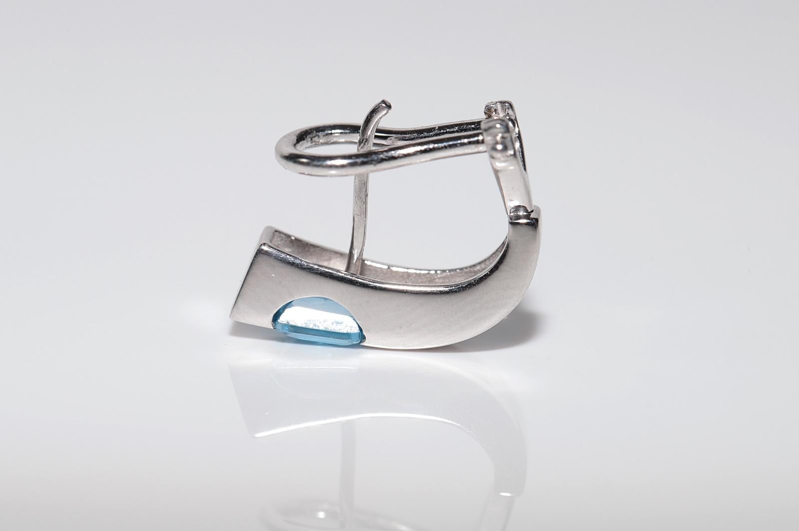 Ohrring aus 18 Karat Gold mit natürlichem Diamant und blauem Topas, Vintage, ca. 1990er Jahre im Angebot 13