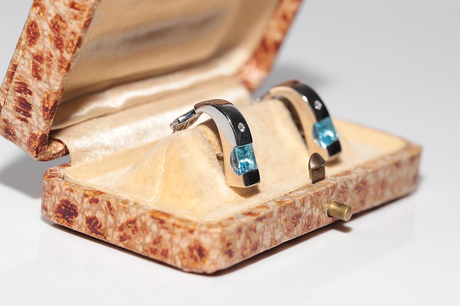 Ohrring aus 18 Karat Gold mit natürlichem Diamant und blauem Topas, Vintage, ca. 1990er Jahre (Retro) im Angebot