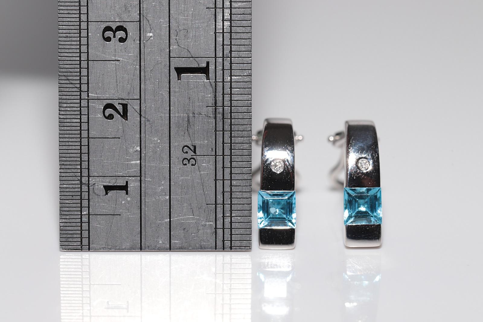 Ohrring aus 18 Karat Gold mit natürlichem Diamant und blauem Topas, Vintage, ca. 1990er Jahre im Zustand „Gut“ im Angebot in Fatih/İstanbul, 34