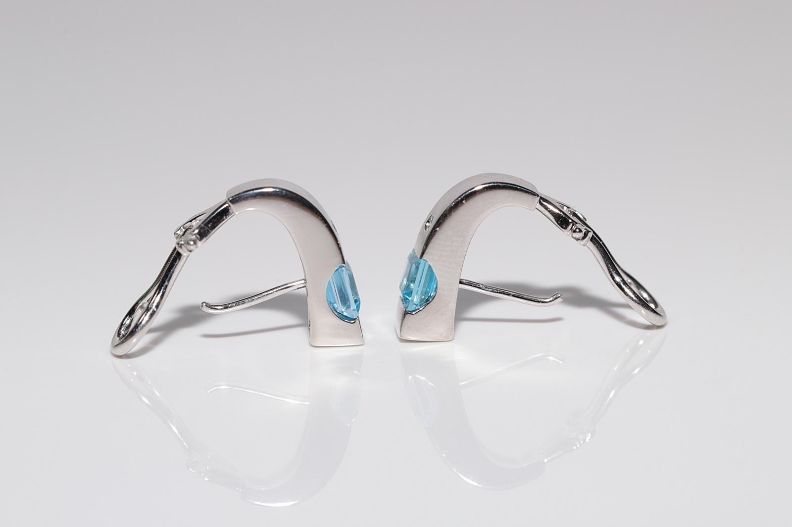 De las mujeres Pendiente Vintage Circa 1990s Oro 18k Diamante Natural y Topacio Azul en venta