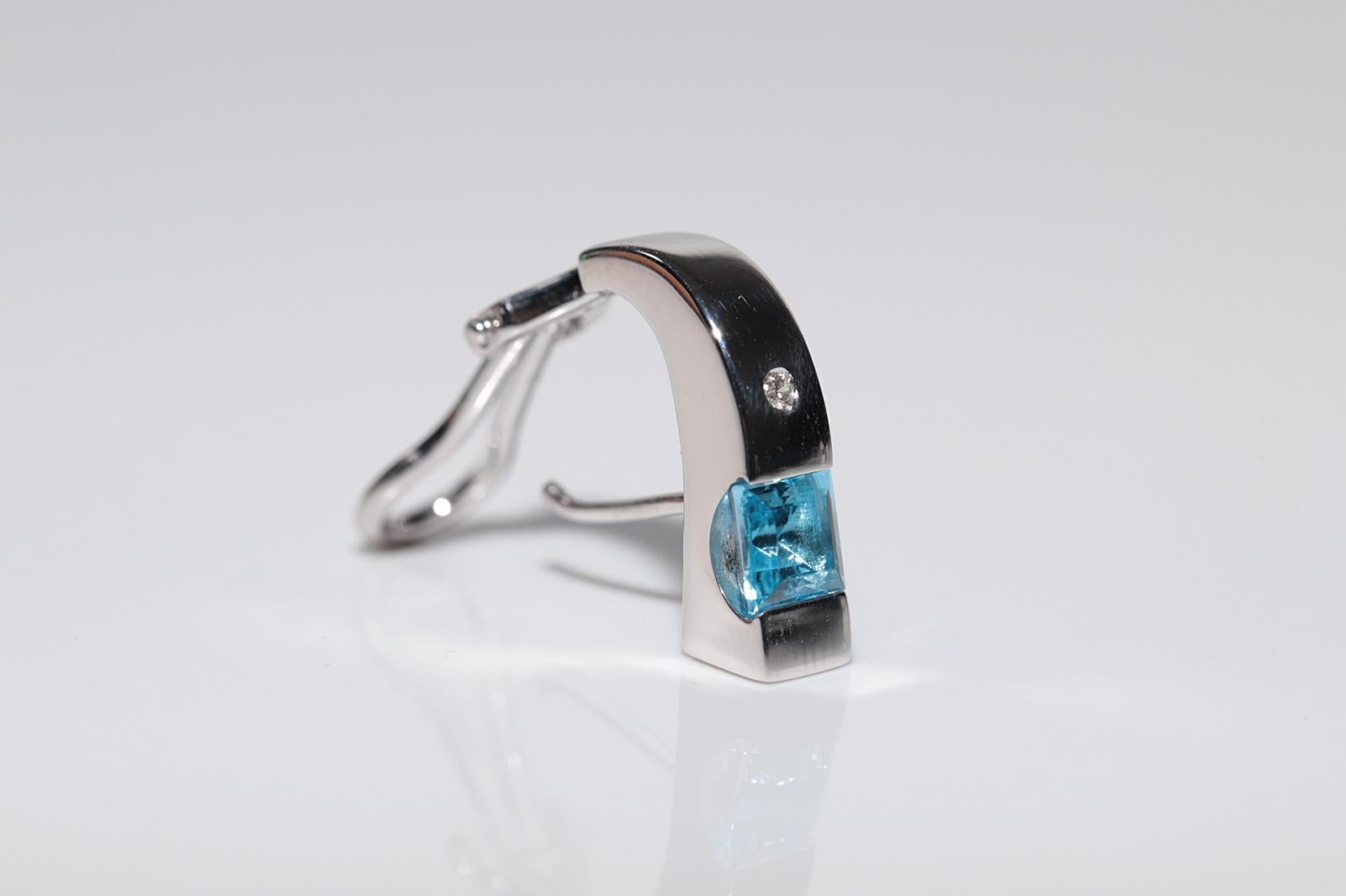 Pendiente Vintage Circa 1990s Oro 18k Diamante Natural y Topacio Azul en venta 1