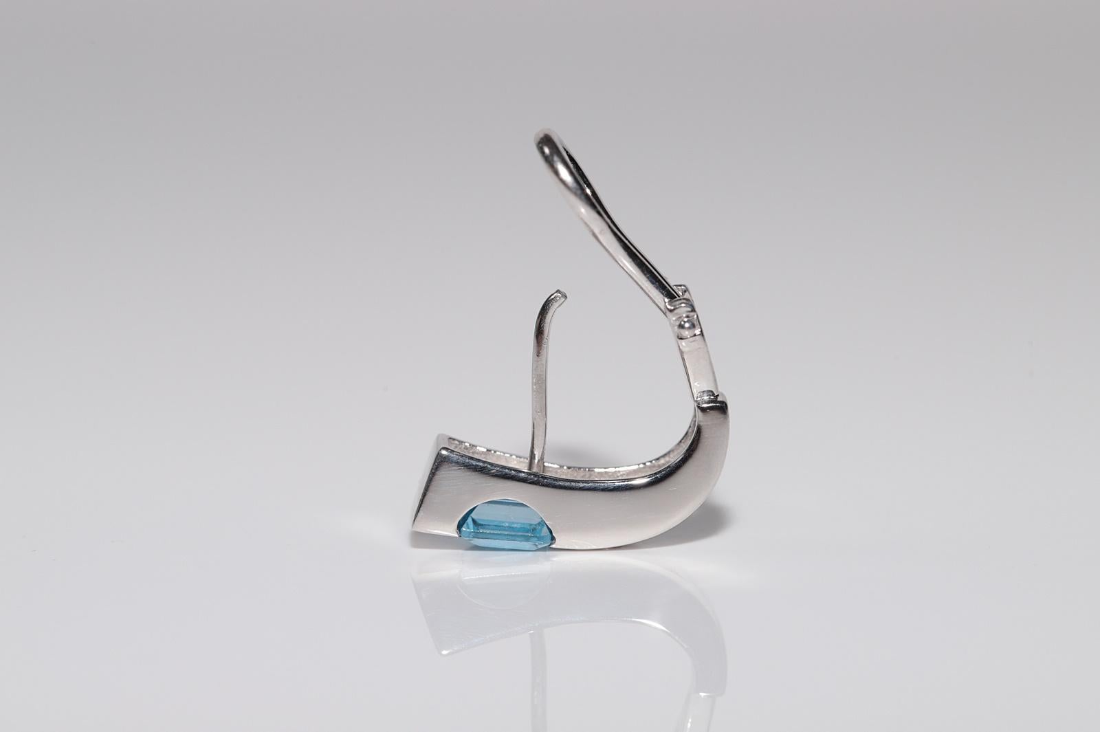 Ohrring aus 18 Karat Gold mit natürlichem Diamant und blauem Topas, Vintage, ca. 1990er Jahre im Angebot 2