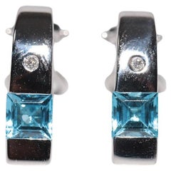 Ohrring aus 18 Karat Gold mit natürlichem Diamant und blauem Topas, Vintage, ca. 1990er Jahre
