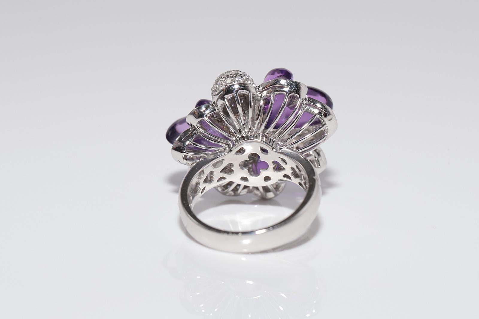 Vintage ByCA 1990 Bague en or 18k diamant naturel et améthyste taillée en cabochon en vente 4