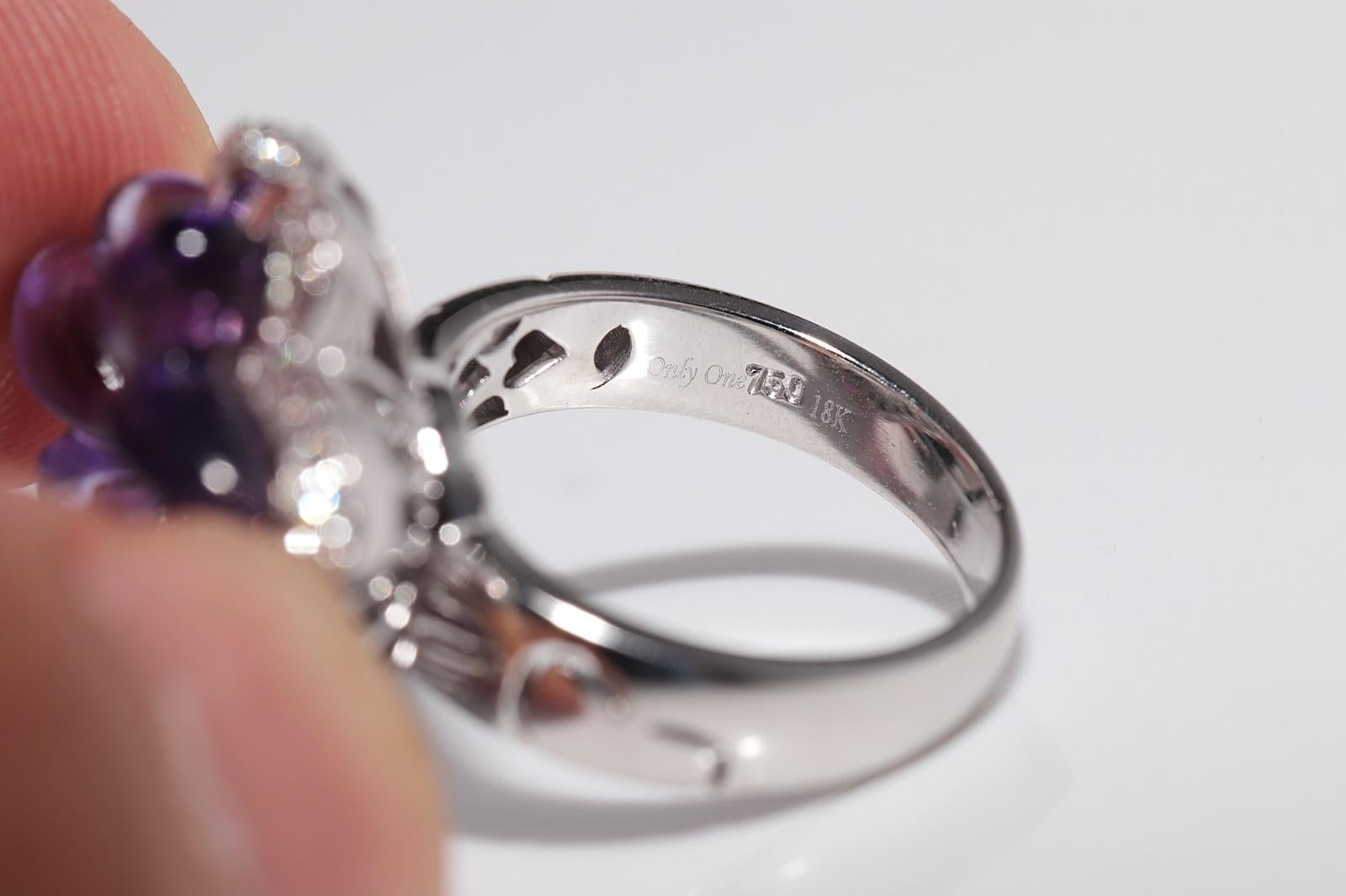 Vintage ByCA 1990 Bague en or 18k diamant naturel et améthyste taillée en cabochon en vente 5