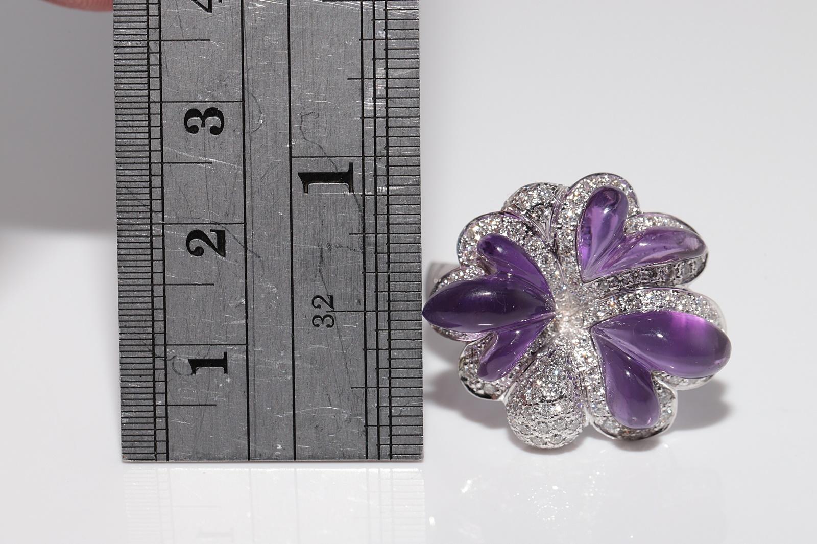 Vintage ByCA 1990 Bague en or 18k diamant naturel et améthyste taillée en cabochon en vente 6