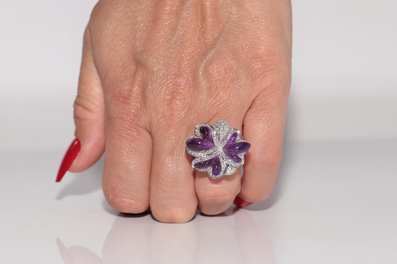 Vintage CIRCA 1990er Jahre 18k Gold natürlichen Diamanten und Cabochon Cut Amethyst Ring im Angebot 9