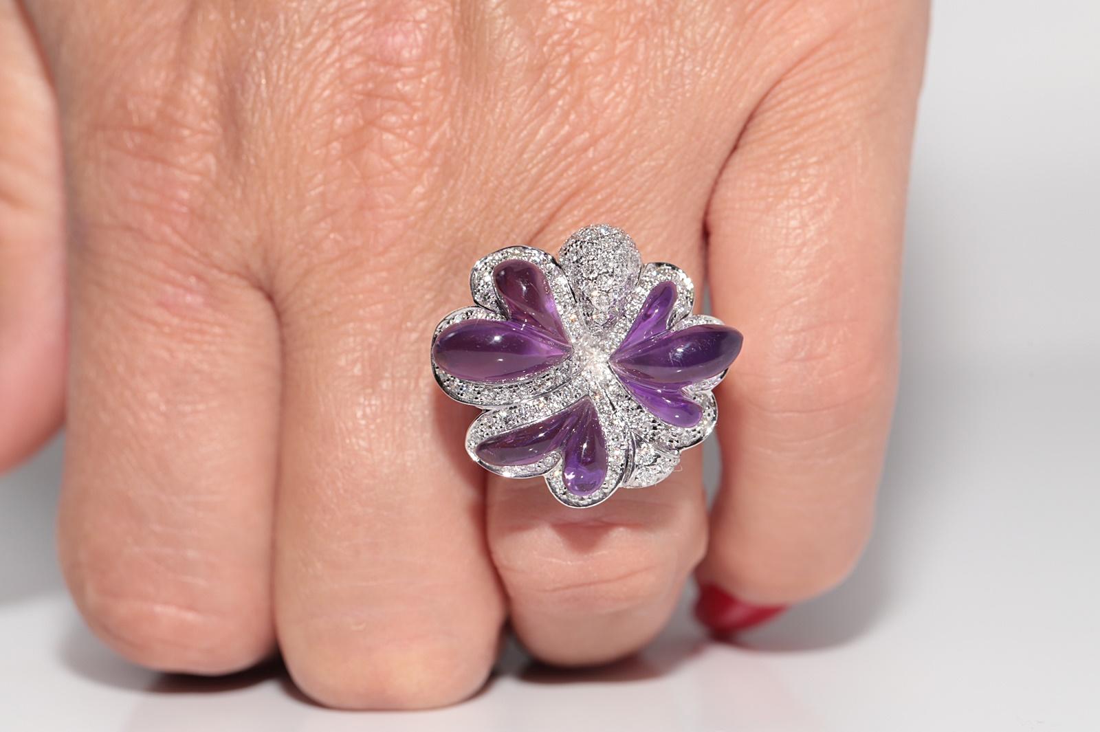Vintage ByCA 1990 Bague en or 18k diamant naturel et améthyste taillée en cabochon en vente 10