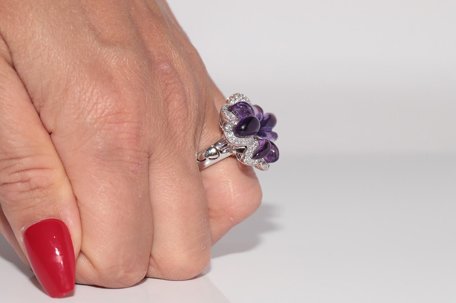 Vintage ByCA 1990 Bague en or 18k diamant naturel et améthyste taillée en cabochon en vente 11