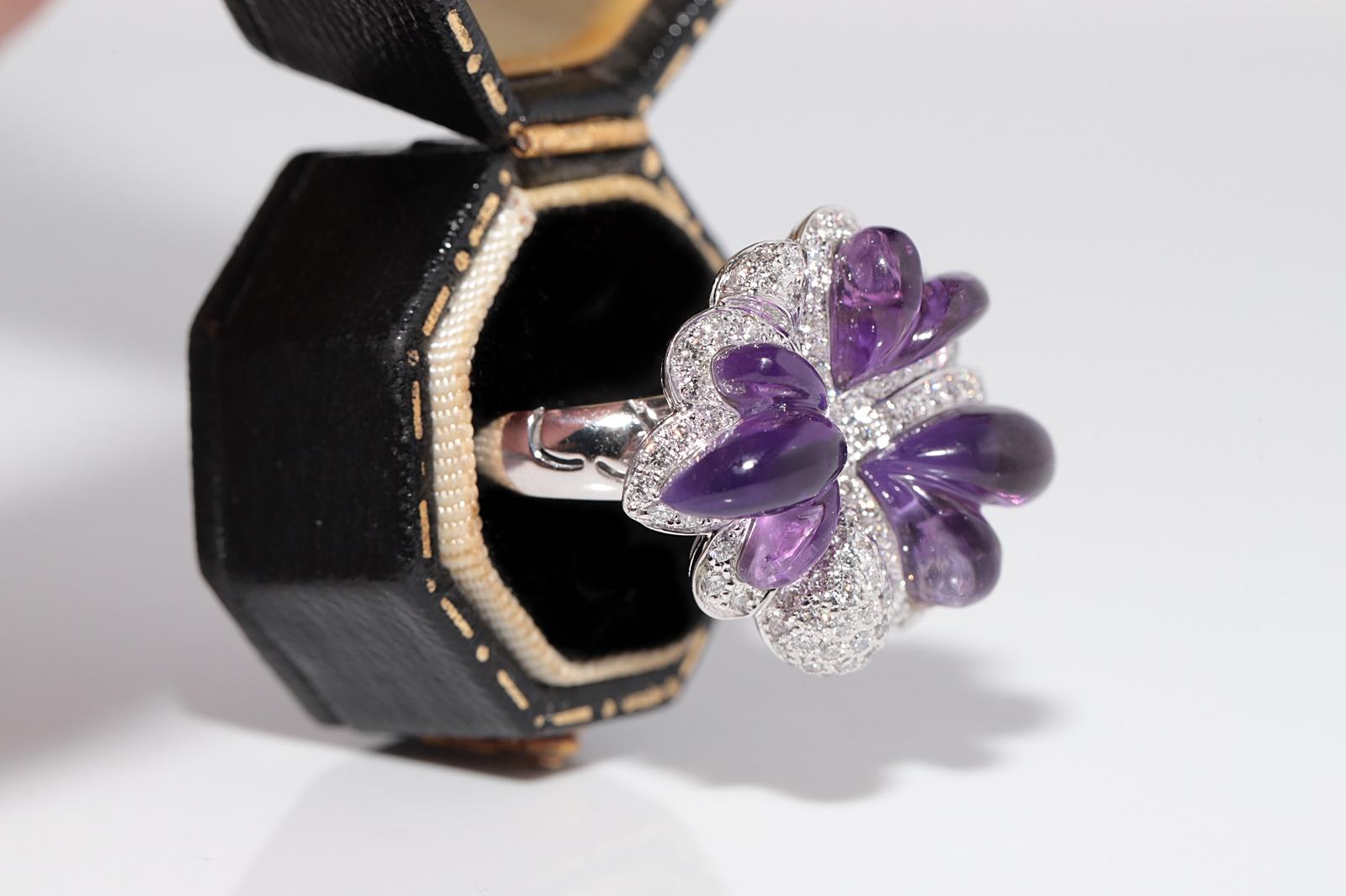 Rétro Vintage ByCA 1990 Bague en or 18k diamant naturel et améthyste taillée en cabochon en vente