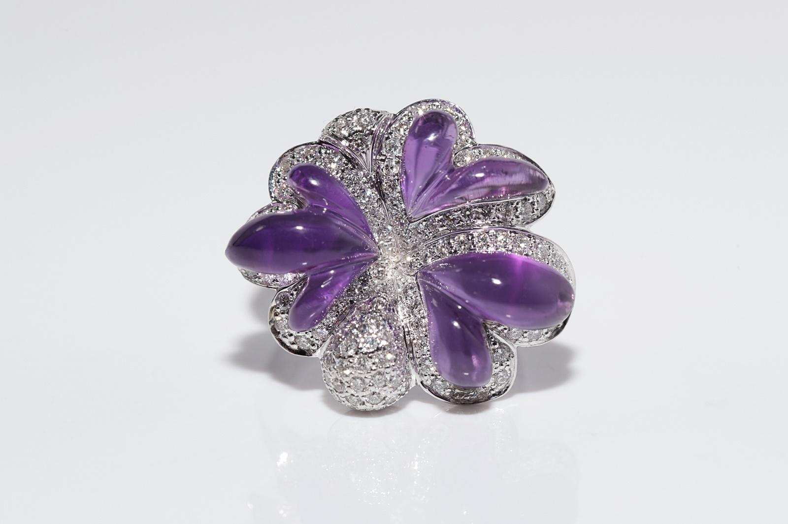 Taille brillant Vintage ByCA 1990 Bague en or 18k diamant naturel et améthyste taillée en cabochon en vente