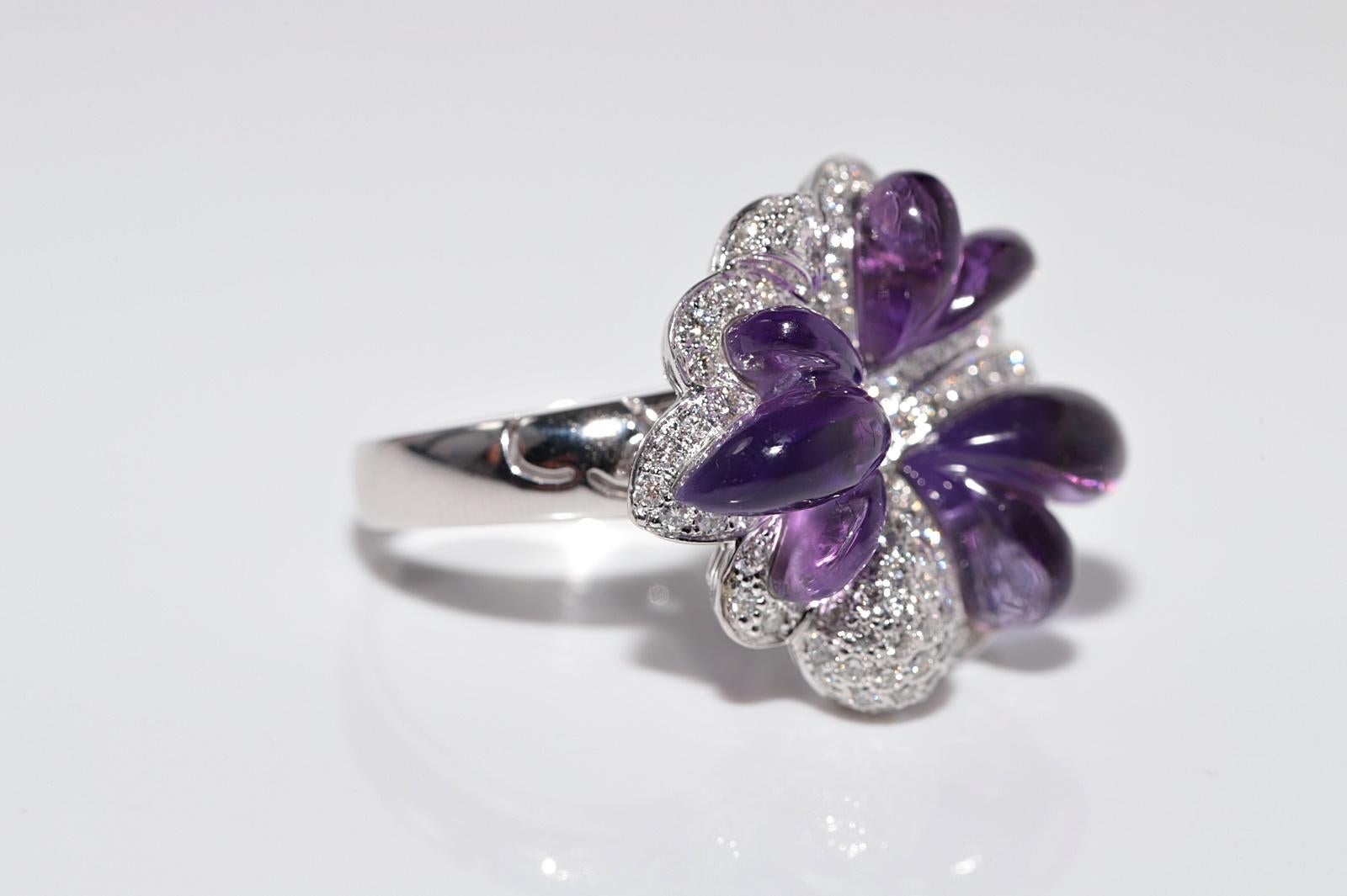 Vintage ByCA 1990 Bague en or 18k diamant naturel et améthyste taillée en cabochon Bon état - En vente à Fatih/İstanbul, 34