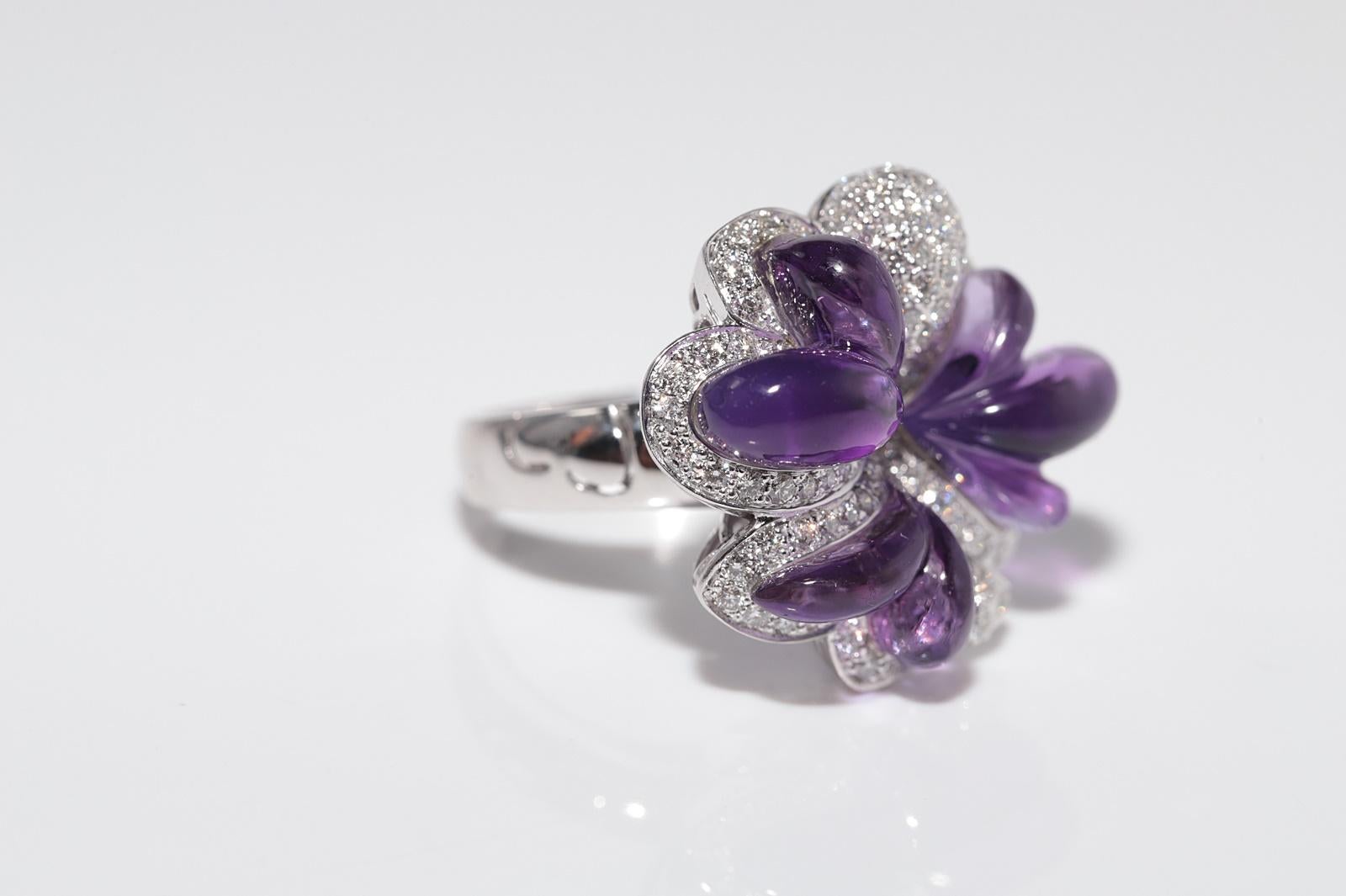 Vintage CIRCA 1990er Jahre 18k Gold natürlichen Diamanten und Cabochon Cut Amethyst Ring Damen im Angebot