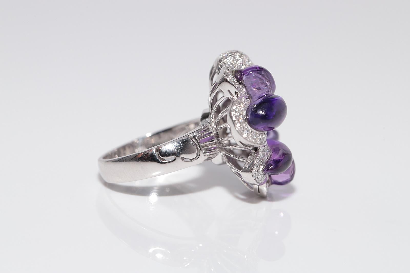 Vintage ByCA 1990 Bague en or 18k diamant naturel et améthyste taillée en cabochon en vente 1