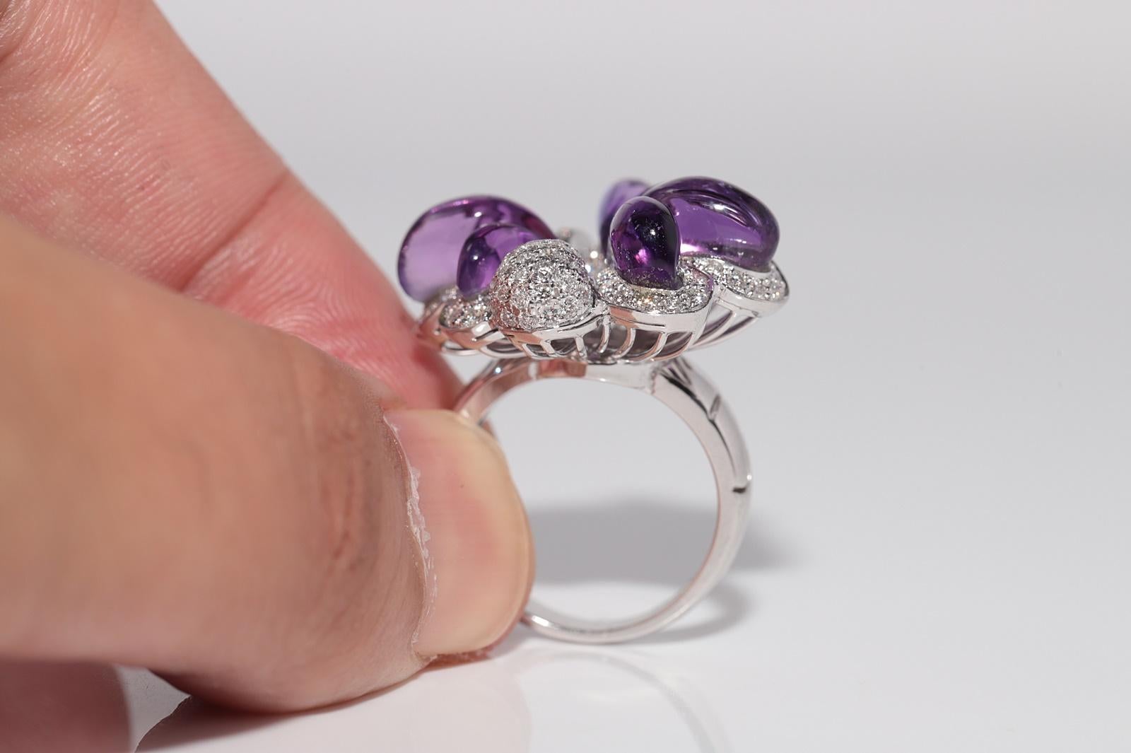 Vintage ByCA 1990 Bague en or 18k diamant naturel et améthyste taillée en cabochon en vente 2