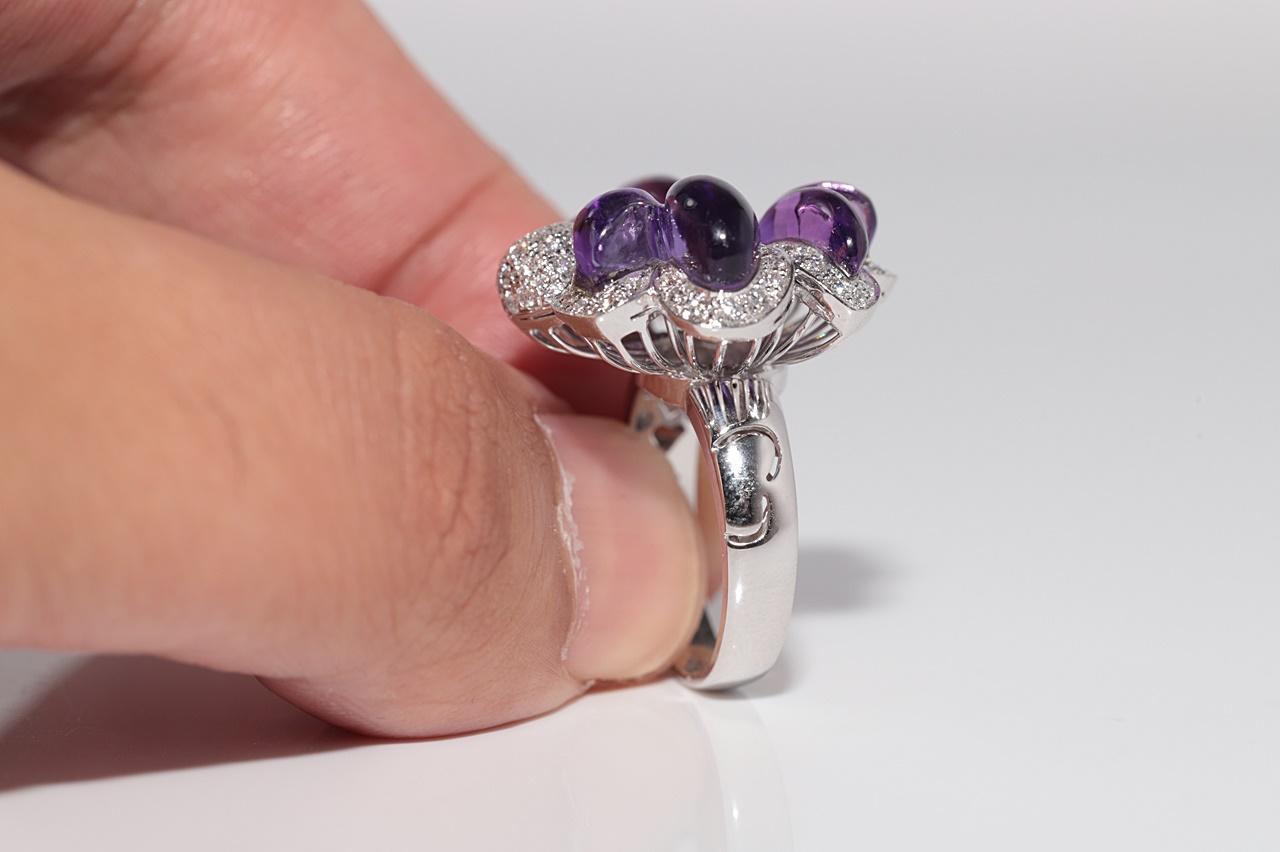 Vintage ByCA 1990 Bague en or 18k diamant naturel et améthyste taillée en cabochon en vente 3
