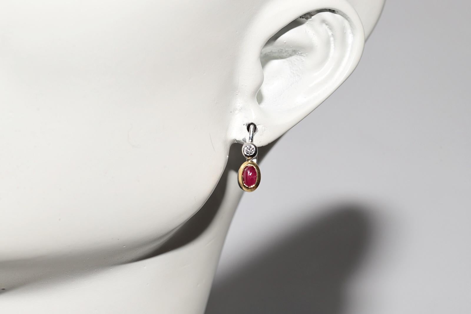 Ohrring, Vintage, ca. 1990er Jahre, 18 Karat Gold, natürlicher Diamant und Rubin im Cabochon-Schliff im Angebot 7