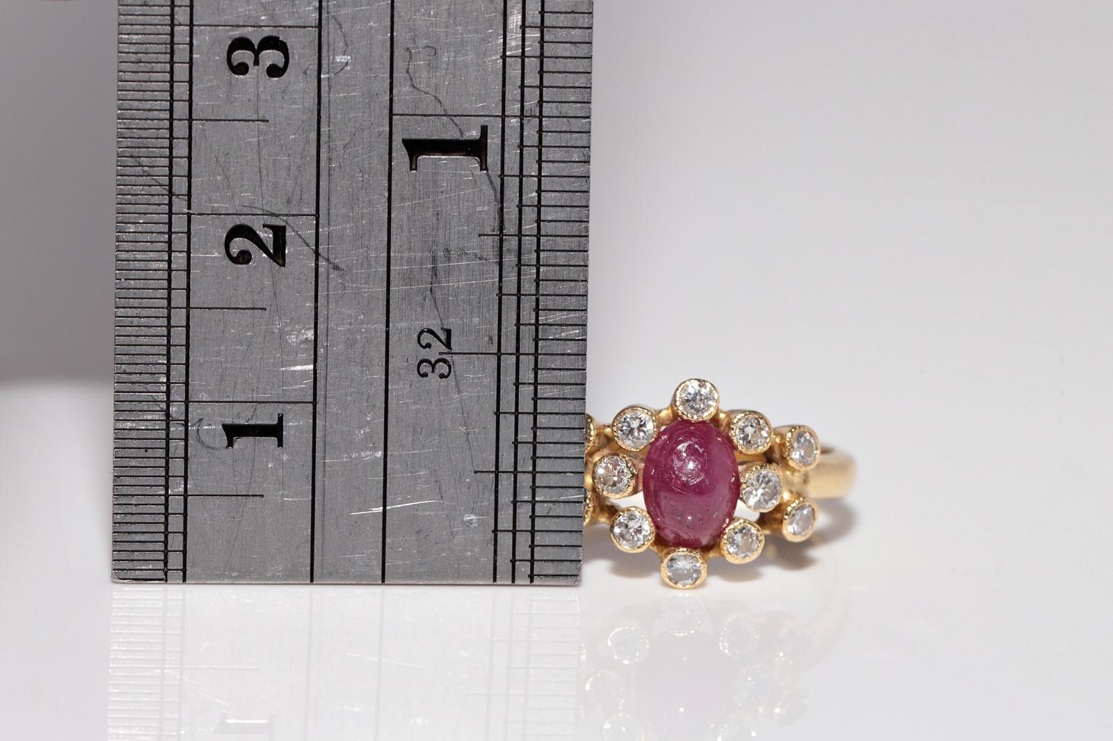 Vintage Circa 1990er Jahre 18k Gold Natürlicher Diamant und Rubinring mit Cabochon-Schliff im Angebot 5