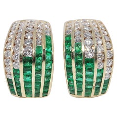 Orecchino vintage in oro 18k con diamante naturale e smeraldo tagliato a calibro, circa anni '90