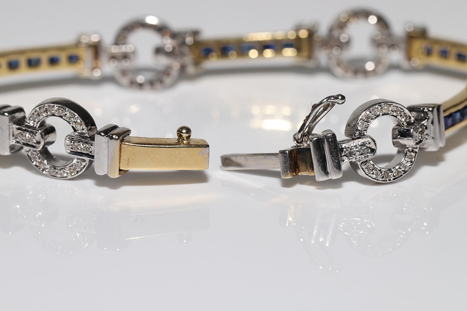 Armband aus 18 Karat Gold mit natürlichen Diamanten und Kaliber-Saphiren, Vintage, ca. 1990er Jahre im Angebot 4