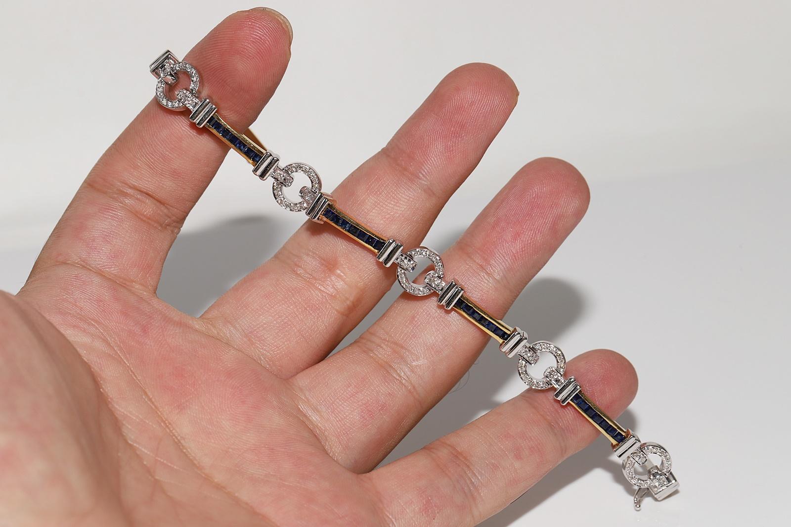 Armband aus 18 Karat Gold mit natürlichen Diamanten und Kaliber-Saphiren, Vintage, ca. 1990er Jahre im Angebot 5