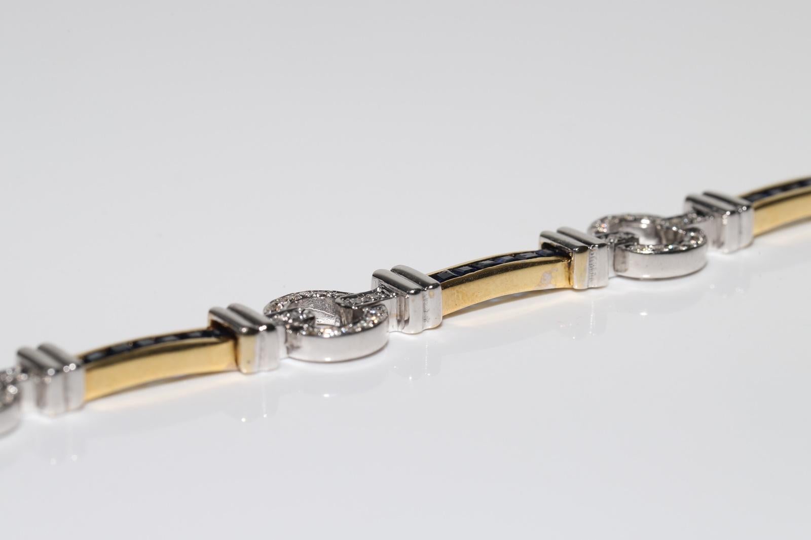 Armband aus 18 Karat Gold mit natürlichen Diamanten und Kaliber-Saphiren, Vintage, ca. 1990er Jahre im Angebot 6