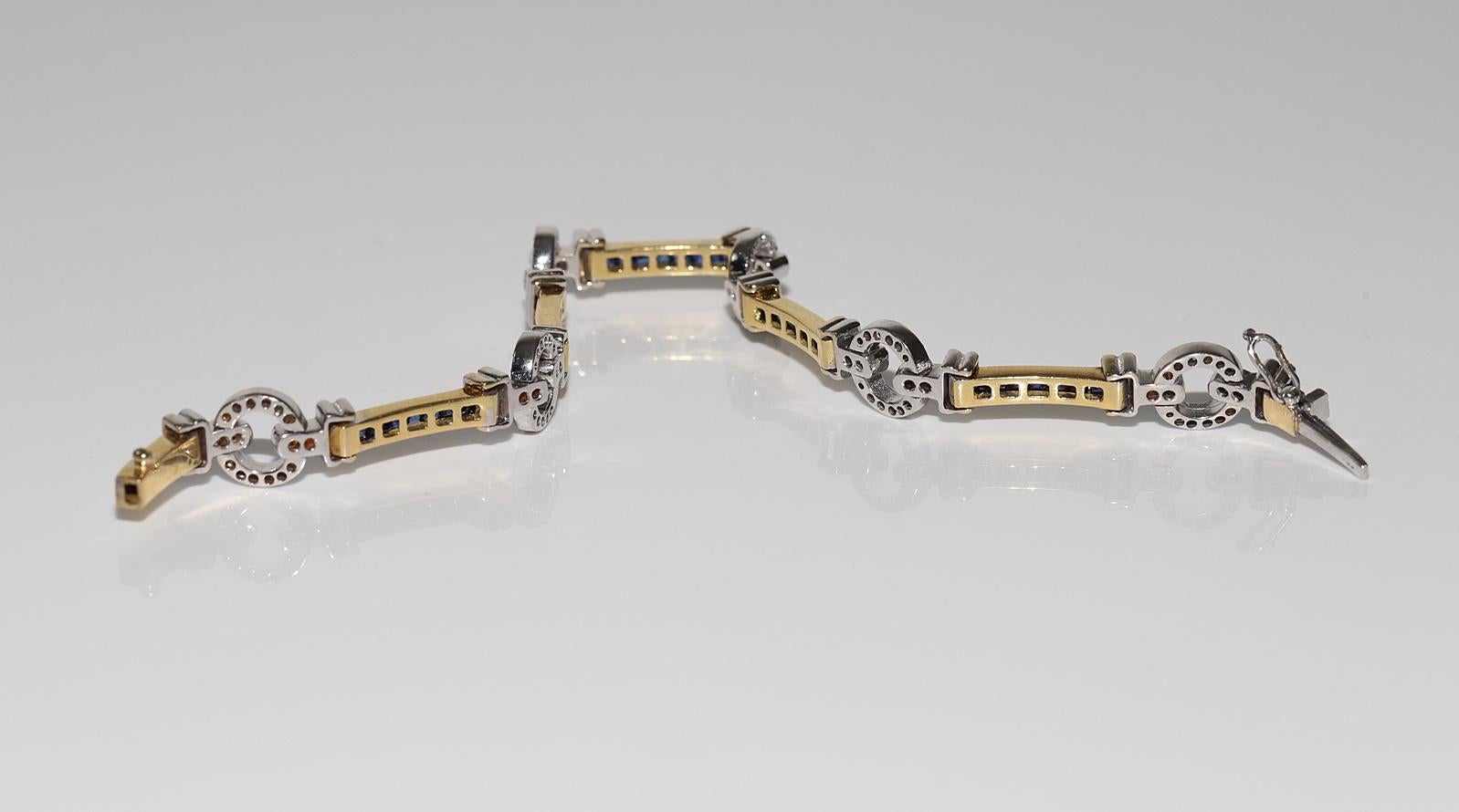 Armband aus 18 Karat Gold mit natürlichen Diamanten und Kaliber-Saphiren, Vintage, ca. 1990er Jahre im Angebot 7
