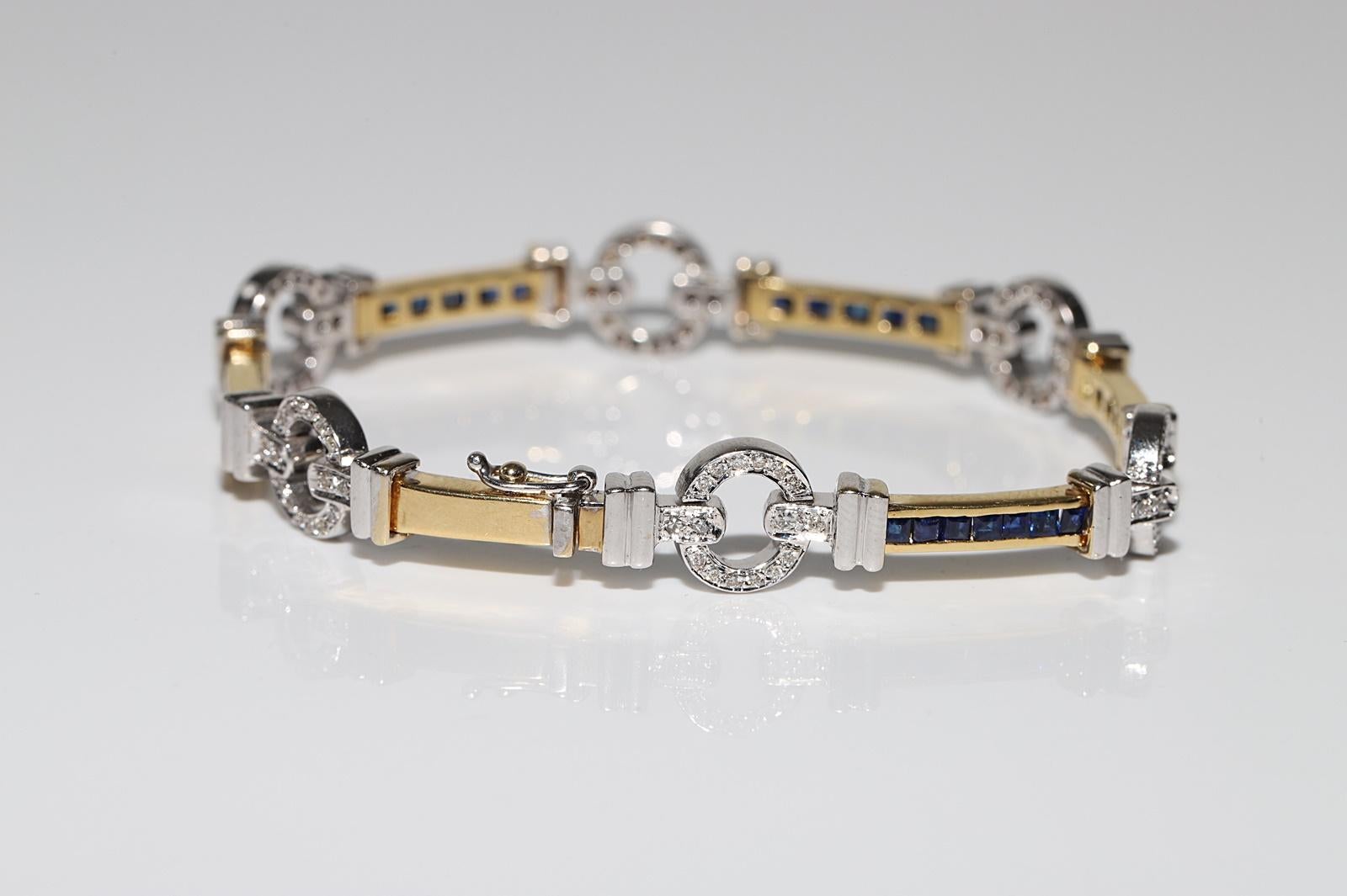 Armband aus 18 Karat Gold mit natürlichen Diamanten und Kaliber-Saphiren, Vintage, ca. 1990er Jahre im Angebot 11